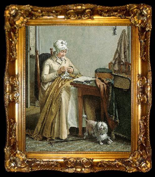 framed  Wybrand Hendriks Interior with sewing woman., ta009-2